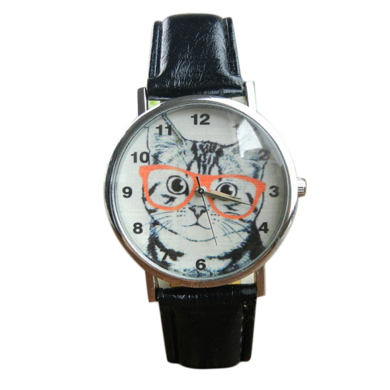 2019HOT Fashion Women Cat Pattern Clocks Leather Band Analog Quartz Vogue Wrist Watch Relogio Feminino Ladies' Gifts New Fashion