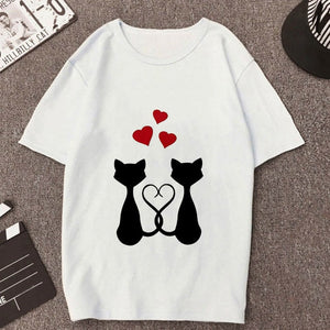 2019 New Summer T shirt Women Love cat printed t-shirt Tops clothes Fashion Cool tshirt female Harajuku Thin section 0-neck Te