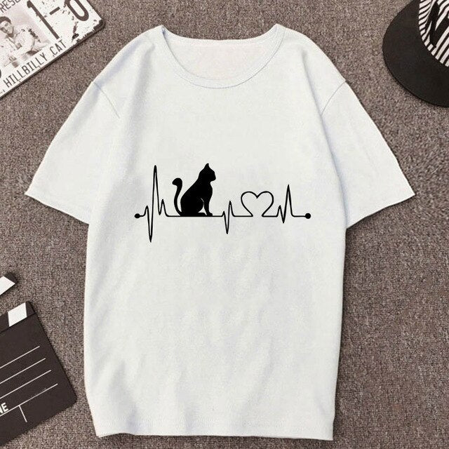 2019 New Summer T shirt Women Love cat printed t-shirt Tops clothes Fashion Cool tshirt female Harajuku Thin section 0-neck Te