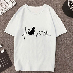 2019 New Summer T shirt Women Love cat printed t-shirt Tops clothes Fashion Cool tshirt female Harajuku Thin section 0-neck Te
