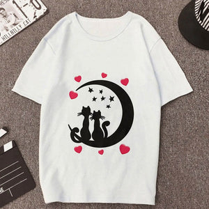 2019 New Summer T shirt Women Love cat printed t-shirt Tops clothes Fashion Cool tshirt female Harajuku Thin section 0-neck Te
