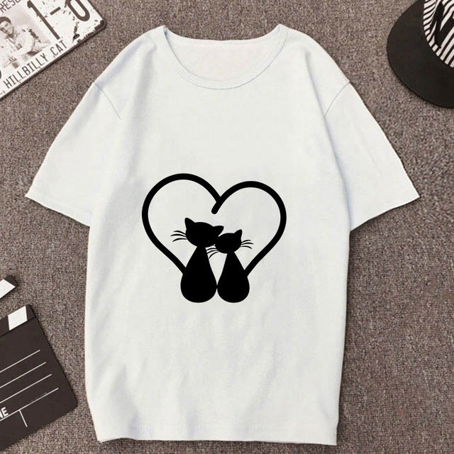 2019 New Summer T shirt Women Love cat printed t-shirt Tops clothes Fashion Cool tshirt female Harajuku Thin section 0-neck Te