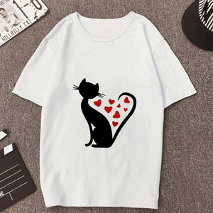 2019 New Summer T shirt Women Love cat printed t-shirt Tops clothes Fashion Cool tshirt female Harajuku Thin section 0-neck Te