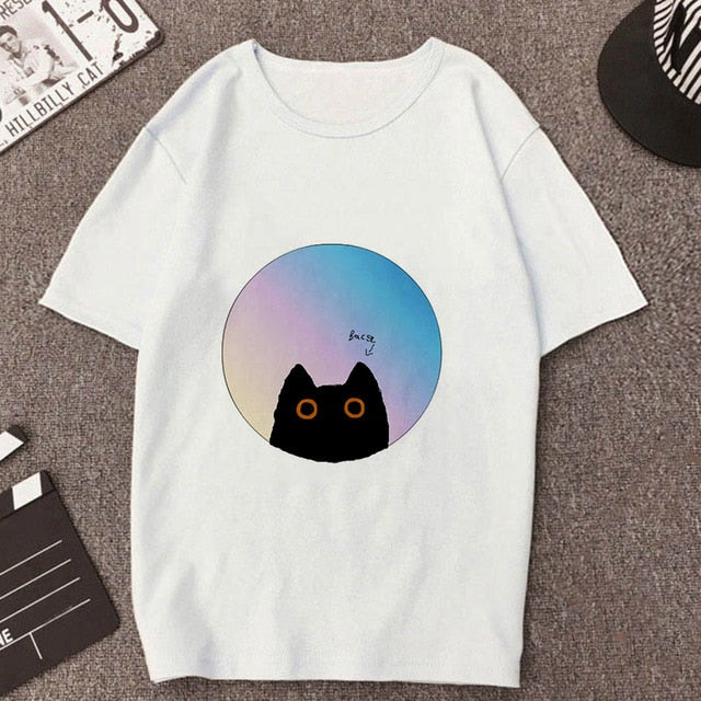 2019 New Summer T shirt Women Love cat printed t-shirt Tops clothes Fashion Cool tshirt female Harajuku Thin section 0-neck Te