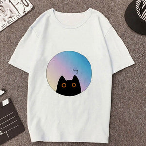 2019 New Summer T shirt Women Love cat printed t-shirt Tops clothes Fashion Cool tshirt female Harajuku Thin section 0-neck Te
