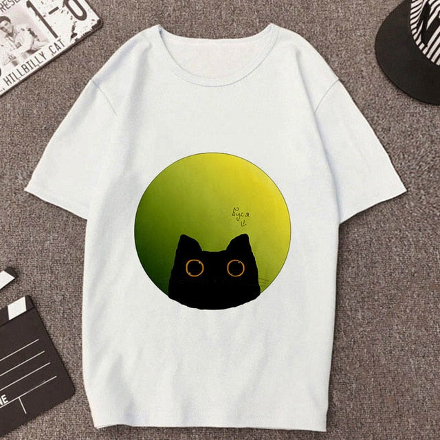 2019 New Summer T shirt Women Love cat printed t-shirt Tops clothes Fashion Cool tshirt female Harajuku Thin section 0-neck Te