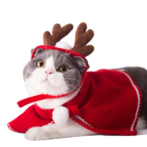 Pet Dog Cat Costume Christmas Antlers Hat Cloak Halloween Disguise Clothes For Cats Small Dogs New Year Suit Funny Pet Accessory