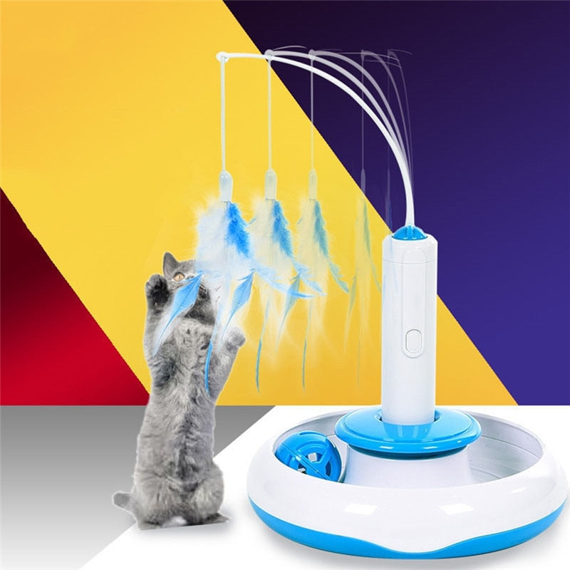 Imixlot Pet Toys Electric Rotary Feather Dish Pet Cat Interactive Play Activity Funny Cat Feather Stick Pet Supplies