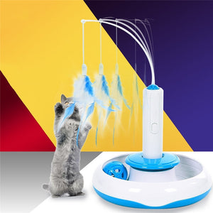 Imixlot Pet Toys Electric Rotary Feather Dish Pet Cat Interactive Play Activity Funny Cat Feather Stick Pet Supplies