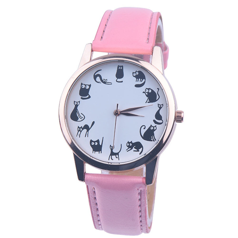 New Fashion Women Watches montre femme Casaul Cat Pattern Leather Band Quartz Watches Women Relogio Feminino Bayan Kol Saati Fi