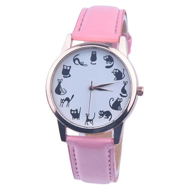 New Fashion Women Watches montre femme Casaul Cat Pattern Leather Band Quartz Watches Women Relogio Feminino Bayan Kol Saati Fi