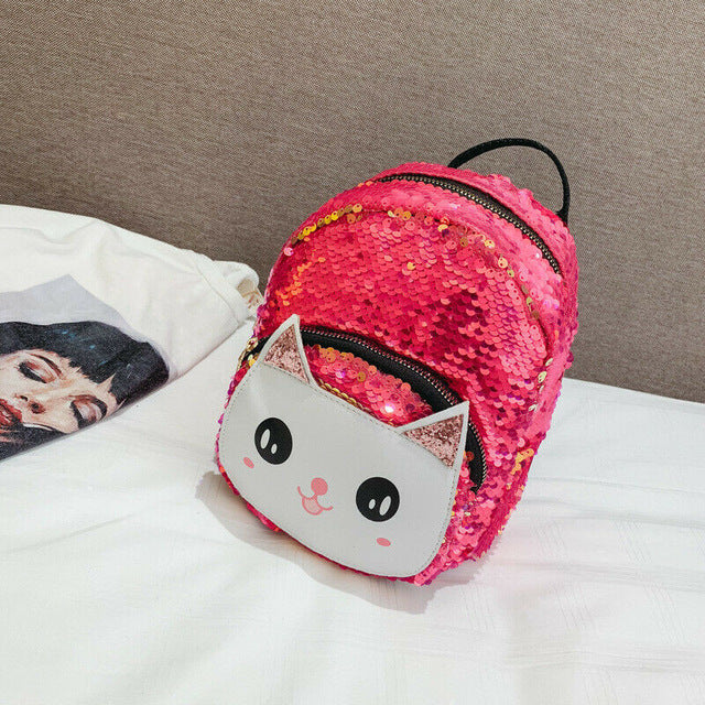 Hot Toddler Kid Girl Boy Cute Cat Sequined Backpack Shoulders Bag Outdoor Travel