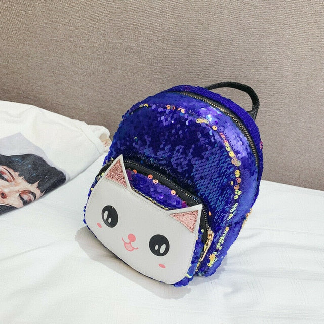 Hot Toddler Kid Girl Boy Cute Cat Sequined Backpack Shoulders Bag Outdoor Travel