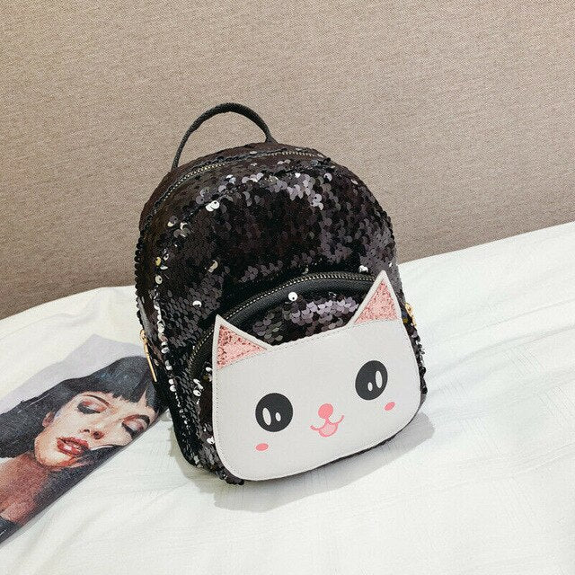 Hot Toddler Kid Girl Boy Cute Cat Sequined Backpack Shoulders Bag Outdoor Travel