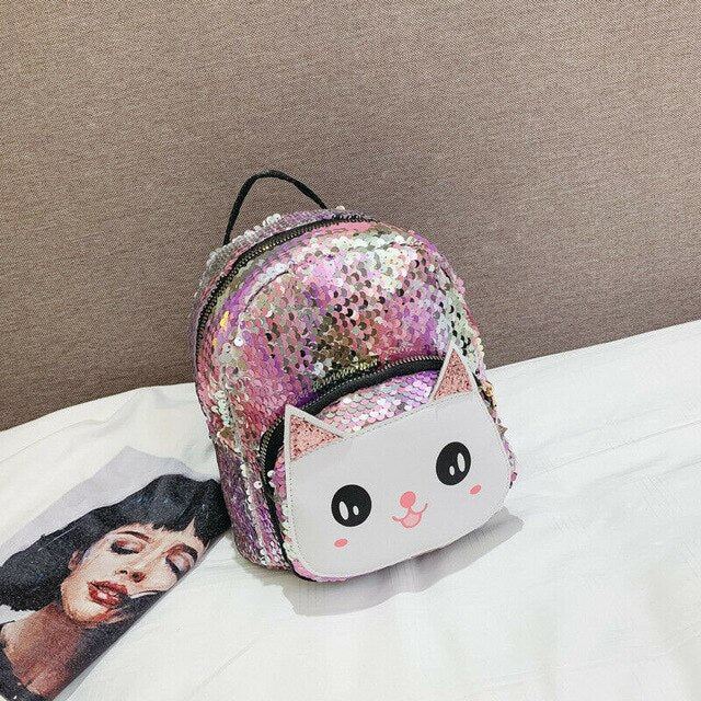 Hot Toddler Kid Girl Boy Cute Cat Sequined Backpack Shoulders Bag Outdoor Travel