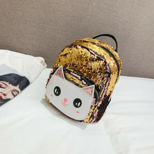 Hot Toddler Kid Girl Boy Cute Cat Sequined Backpack Shoulders Bag Outdoor Travel