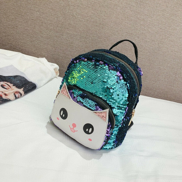 Hot Toddler Kid Girl Boy Cute Cat Sequined Backpack Shoulders Bag Outdoor Travel