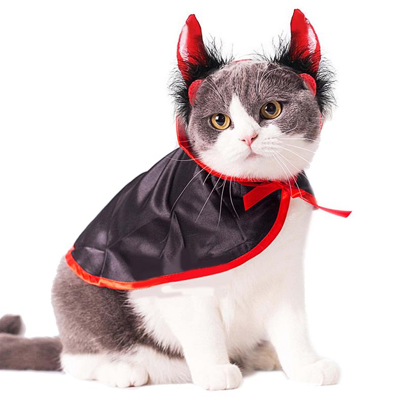 Halloween Pet Costumes Cute Cosplay Vampire Cloak Cape Dog Cap with Cosplay Horns