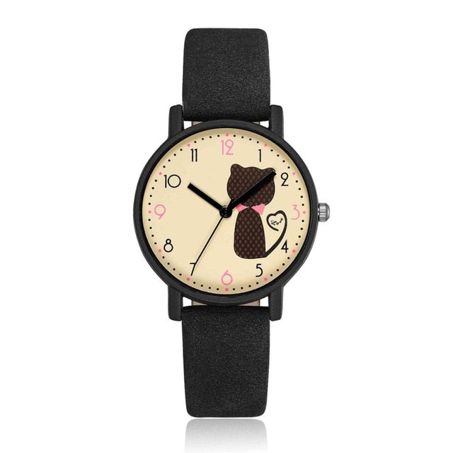 Cute Cat Printed Women Watches Matte Leather Band Quartz Wrist Watch Clock Ladies Girl Casual Sport Watches reloj mujer 2018