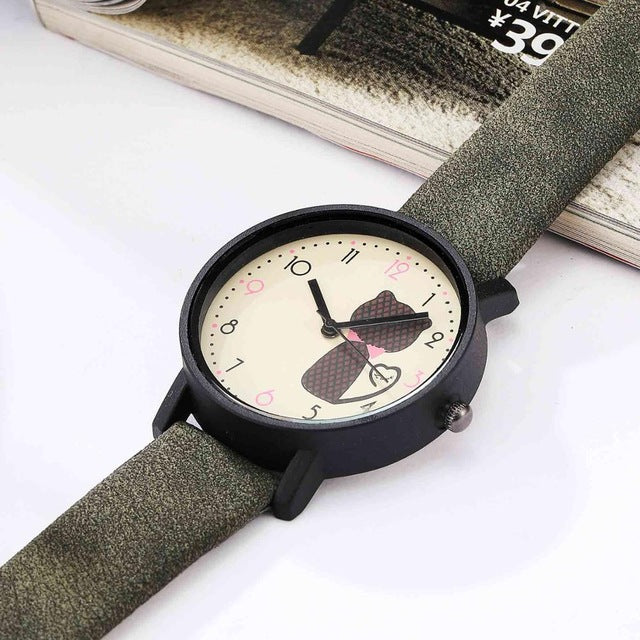 Cute Cat Printed Women Watches Matte Leather Band Quartz Wrist Watch Clock Ladies Girl Casual Sport Watches reloj mujer 2018