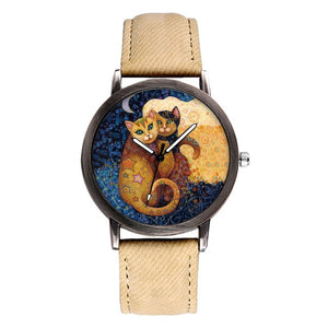 Creative Couple Watches Clock Luxury Brand Quartz Wristwatches Cute Lover Cat Dial Women Watch Denim Band Girls Zegarek Damski