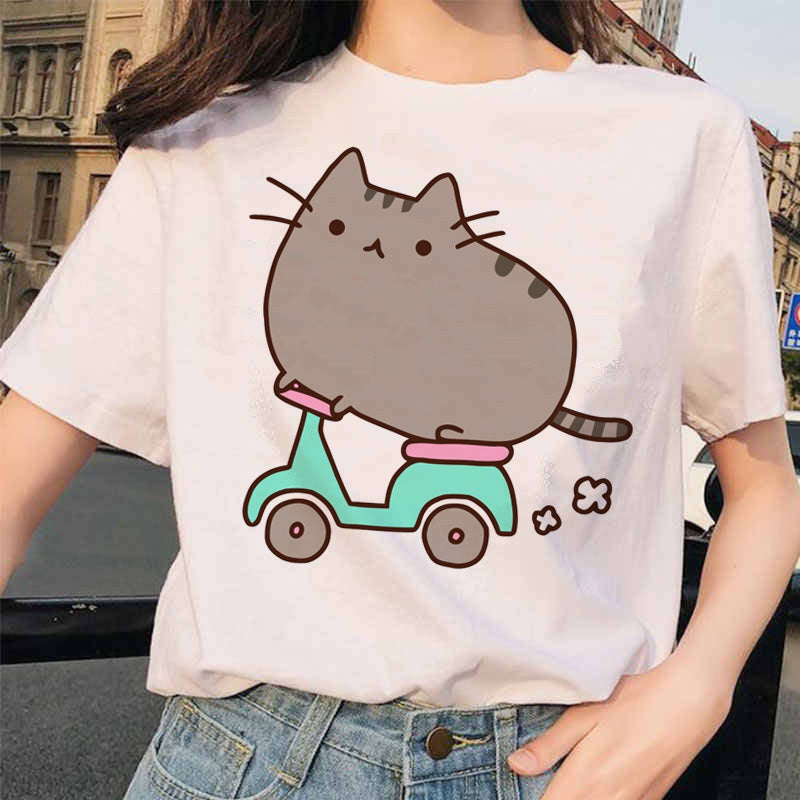 Pusheen Cat T Shirts Women Funny Graphic Cartoon Fashion Kawaii T-shirt Female Ullzang Cute 90s Korean Tshirt Top Tees Harajuku