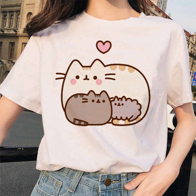 Pusheen Cat T Shirts Women Funny Graphic Cartoon Fashion Kawaii T-shirt Female Ullzang Cute 90s Korean Tshirt Top Tees Harajuku