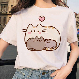 Pusheen Cat T Shirts Women Funny Graphic Cartoon Fashion Kawaii T-shirt Female Ullzang Cute 90s Korean Tshirt Top Tees Harajuku