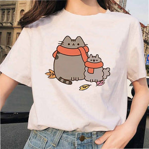 Pusheen Cat T Shirts Women Funny Graphic Cartoon Fashion Kawaii T-shirt Female Ullzang Cute 90s Korean Tshirt Top Tees Harajuku