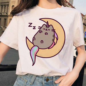 Pusheen Cat T Shirts Women Funny Graphic Cartoon Fashion Kawaii T-shirt Female Ullzang Cute 90s Korean Tshirt Top Tees Harajuku