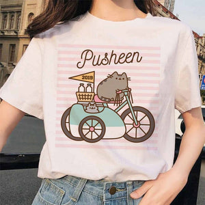 Pusheen Cat T Shirts Women Funny Graphic Cartoon Fashion Kawaii T-shirt Female Ullzang Cute 90s Korean Tshirt Top Tees Harajuku