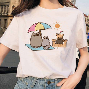 Pusheen Cat T Shirts Women Funny Graphic Cartoon Fashion Kawaii T-shirt Female Ullzang Cute 90s Korean Tshirt Top Tees Harajuku