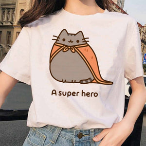 Pusheen Cat T Shirts Women Funny Graphic Cartoon Fashion Kawaii T-shirt Female Ullzang Cute 90s Korean Tshirt Top Tees Harajuku