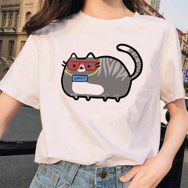 Pusheen Cat T Shirts Women Funny Graphic Cartoon Fashion Kawaii T-shirt Female Ullzang Cute 90s Korean Tshirt Top Tees Harajuku