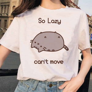 Pusheen Cat T Shirts Women Funny Graphic Cartoon Fashion Kawaii T-shirt Female Ullzang Cute 90s Korean Tshirt Top Tees Harajuku