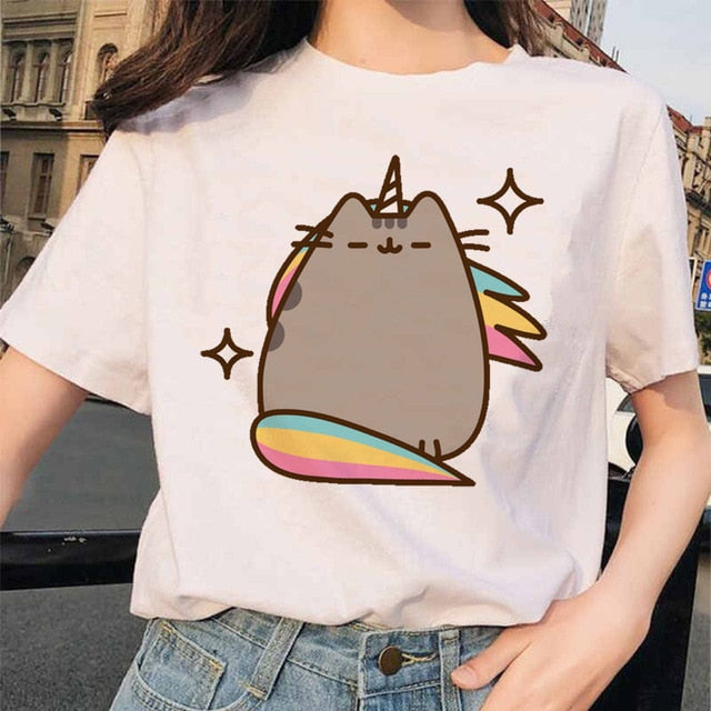 Pusheen Cat T Shirts Women Funny Graphic Cartoon Fashion Kawaii T-shirt Female Ullzang Cute 90s Korean Tshirt Top Tees Harajuku