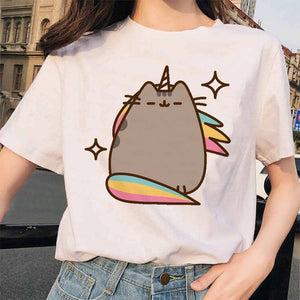 Pusheen Cat T Shirts Women Funny Graphic Cartoon Fashion Kawaii T-shirt Female Ullzang Cute 90s Korean Tshirt Top Tees Harajuku