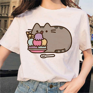 Pusheen Cat T Shirts Women Funny Graphic Cartoon Fashion Kawaii T-shirt Female Ullzang Cute 90s Korean Tshirt Top Tees Harajuku