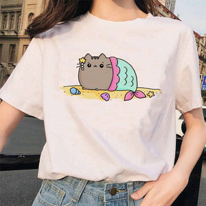 Pusheen Cat T Shirts Women Funny Graphic Cartoon Fashion Kawaii T-shirt Female Ullzang Cute 90s Korean Tshirt Top Tees Harajuku