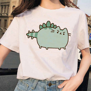 Pusheen Cat T Shirts Women Funny Graphic Cartoon Fashion Kawaii T-shirt Female Ullzang Cute 90s Korean Tshirt Top Tees Harajuku