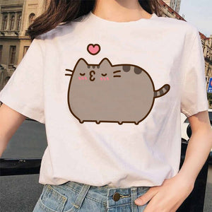 Pusheen Cat T Shirts Women Funny Graphic Cartoon Fashion Kawaii T-shirt Female Ullzang Cute 90s Korean Tshirt Top Tees Harajuku