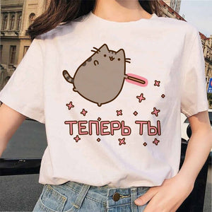 Pusheen Cat T Shirts Women Funny Graphic Cartoon Fashion Kawaii T-shirt Female Ullzang Cute 90s Korean Tshirt Top Tees Harajuku