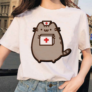 Pusheen Cat T Shirts Women Funny Graphic Cartoon Fashion Kawaii T-shirt Female Ullzang Cute 90s Korean Tshirt Top Tees Harajuku