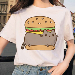 Pusheen Cat T Shirts Women Funny Graphic Cartoon Fashion Kawaii T-shirt Female Ullzang Cute 90s Korean Tshirt Top Tees Harajuku